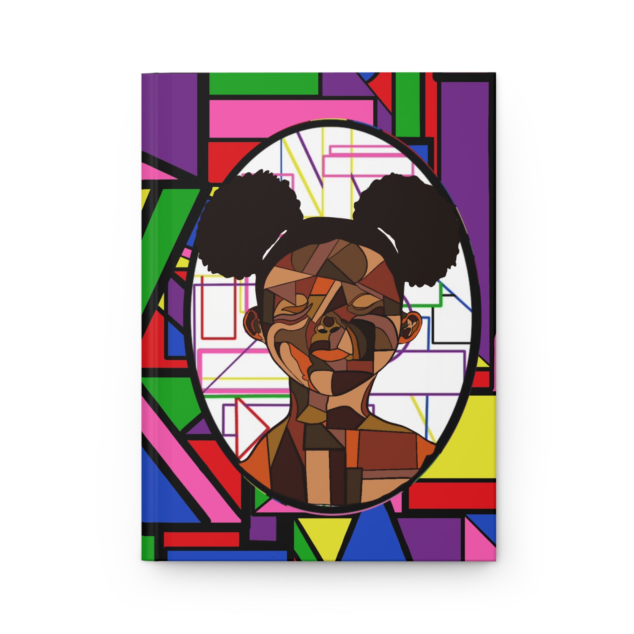 Hardcover Journal — Colorful Afrocentric Geometric Portrait Notebook