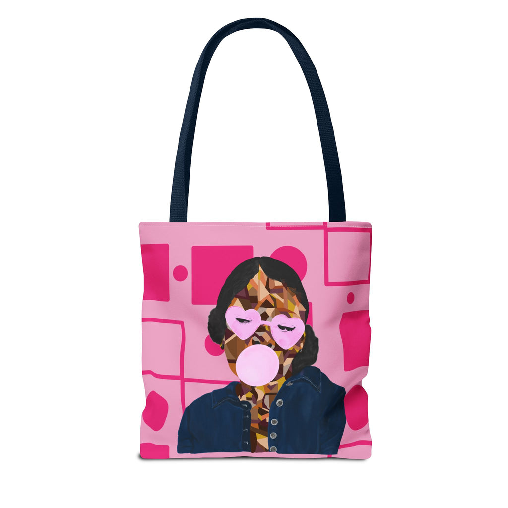 Pink Pop Art Bubblegum Tote Bag — Retro Heart Sunglasses Graphic