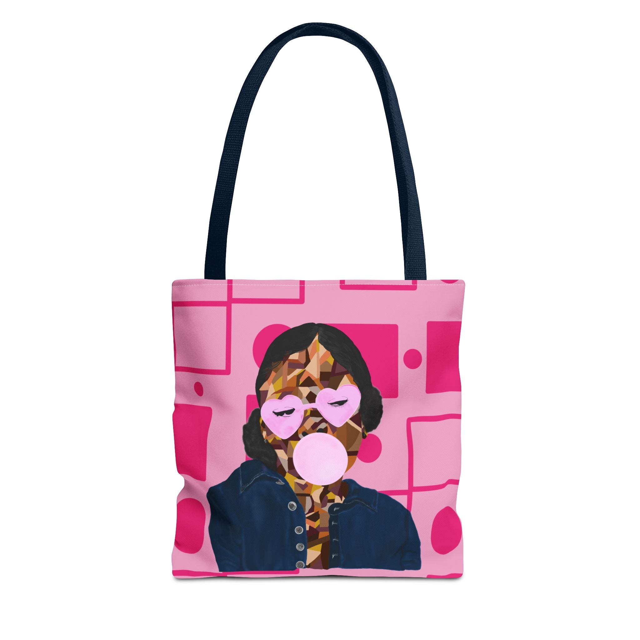 Pink Pop Art Bubblegum Tote Bag — Retro Heart Sunglasses Graphic