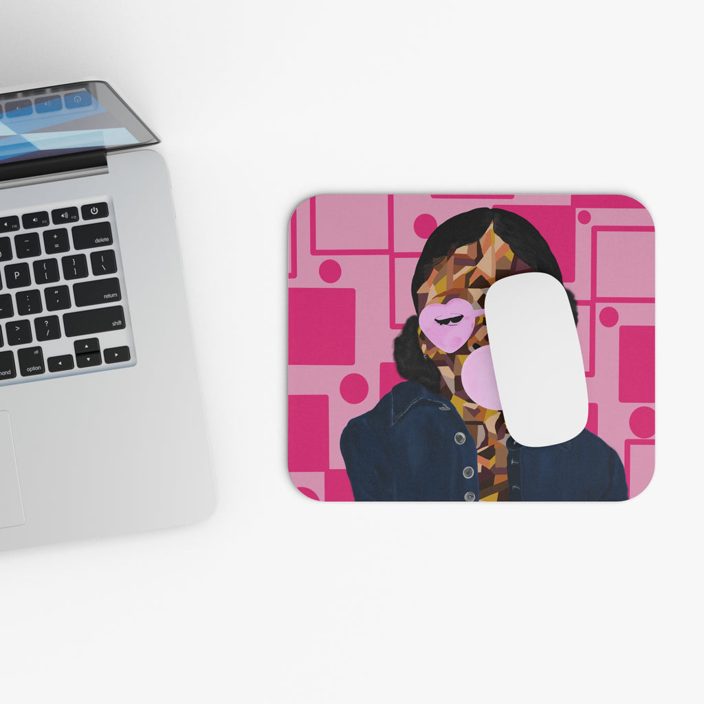 Retro Pink Bubblegum Girl Mouse Pad