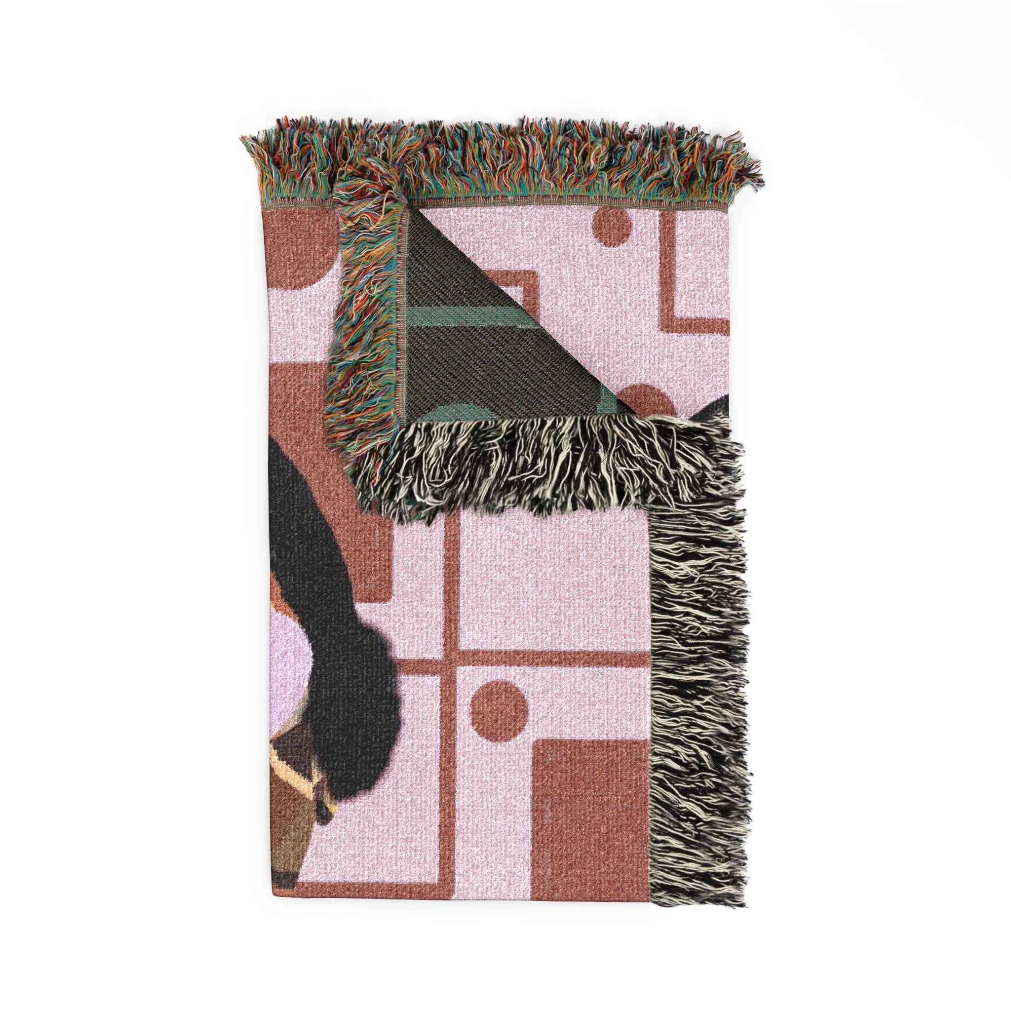 Retro Geometric Portrait Woven Blanket — Vintage Pop Art Tapestry Throw