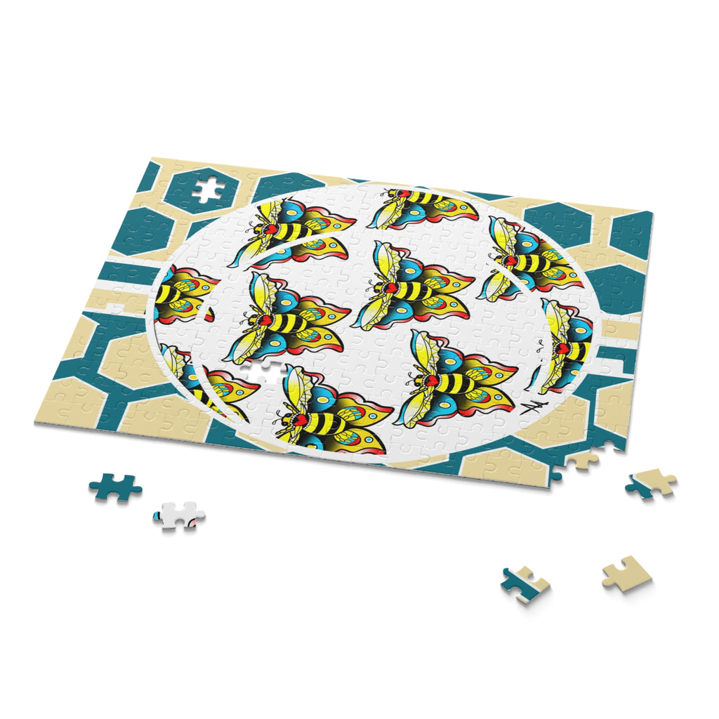 Bee & Hexagon Jigsaw Puzzle — Colorful Moth Pattern (120/252/500 pc)