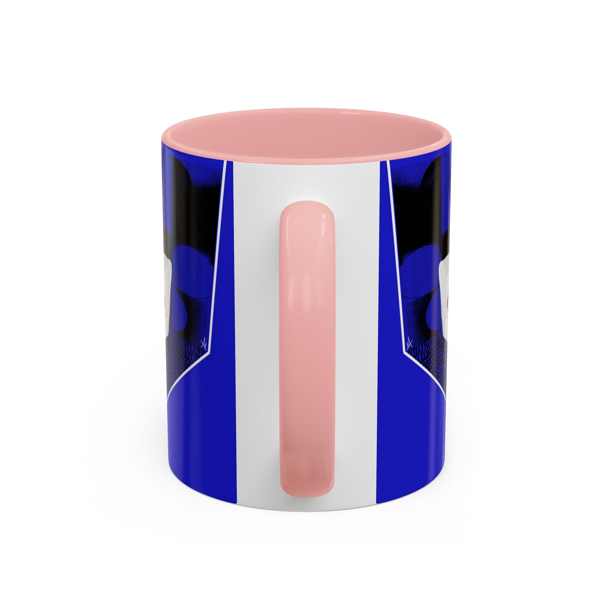 Blue Accent Coffee Mug — Cozy 'Checking My Phone' Afrocentric Illustration (11/15oz)