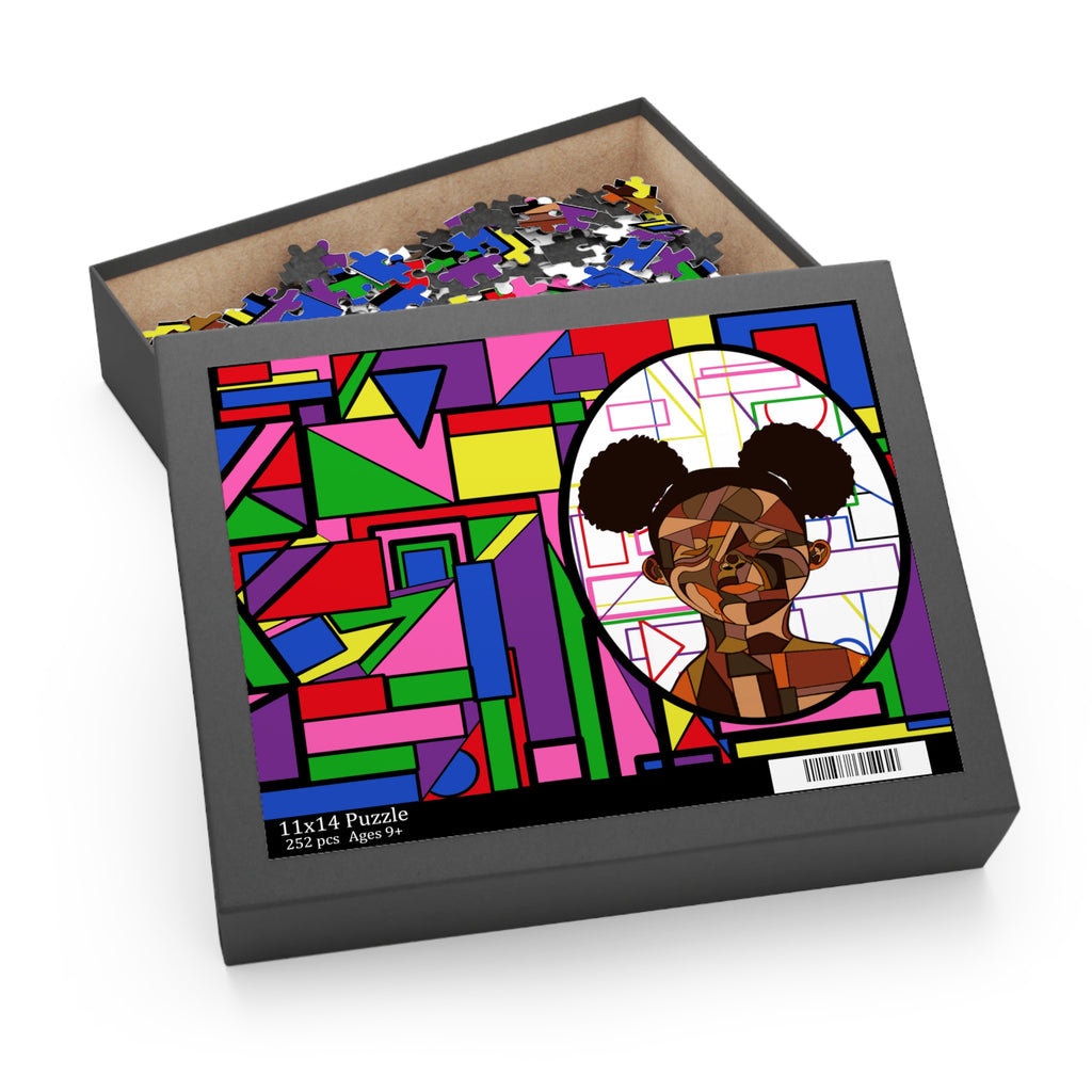 Modern Afrocentric Portrait Puzzle — Colorful Geometric 120/252/500-Piece Jigsaw