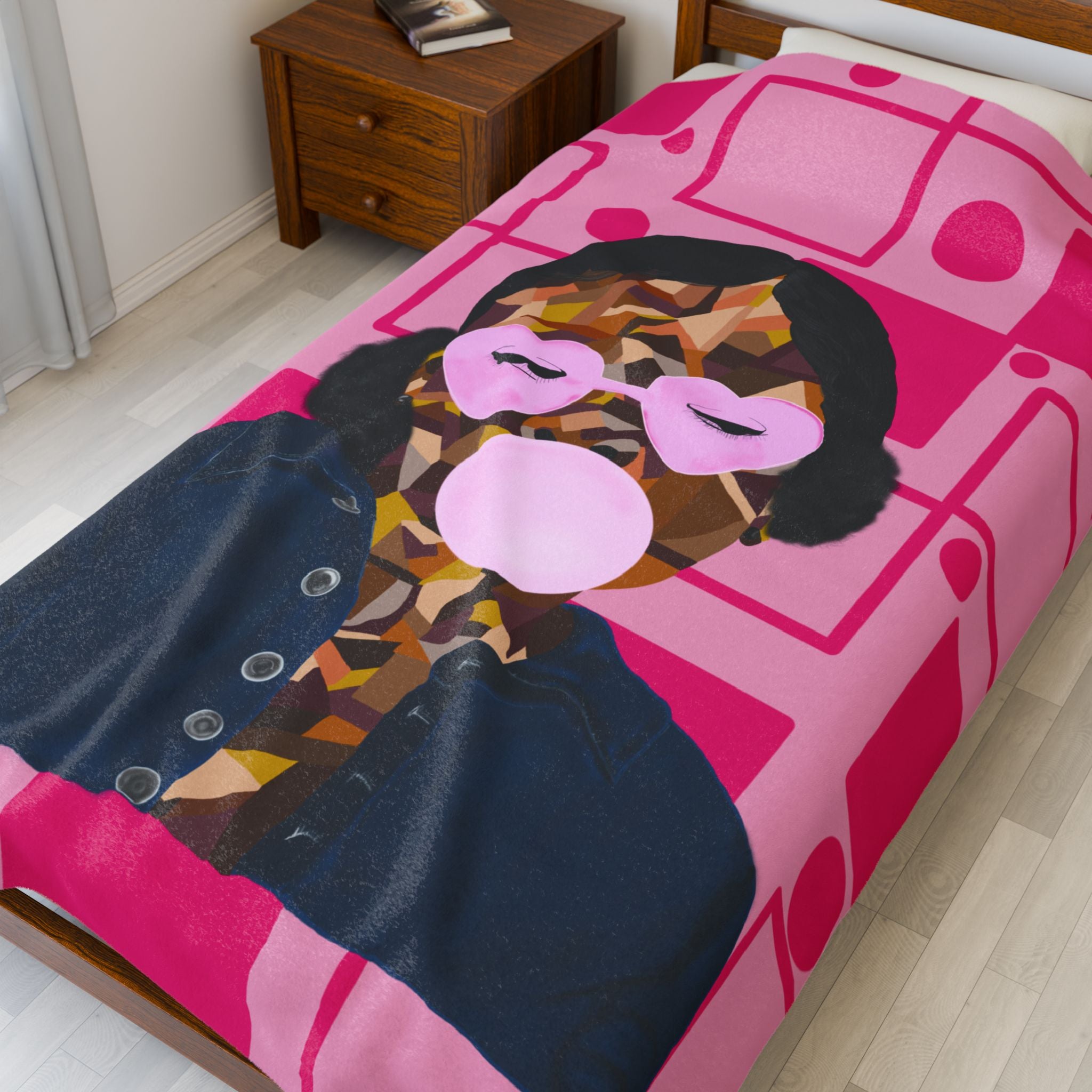 Velveteen Plush Blanket — Retro Pop Art Girl Bubblegum Throw