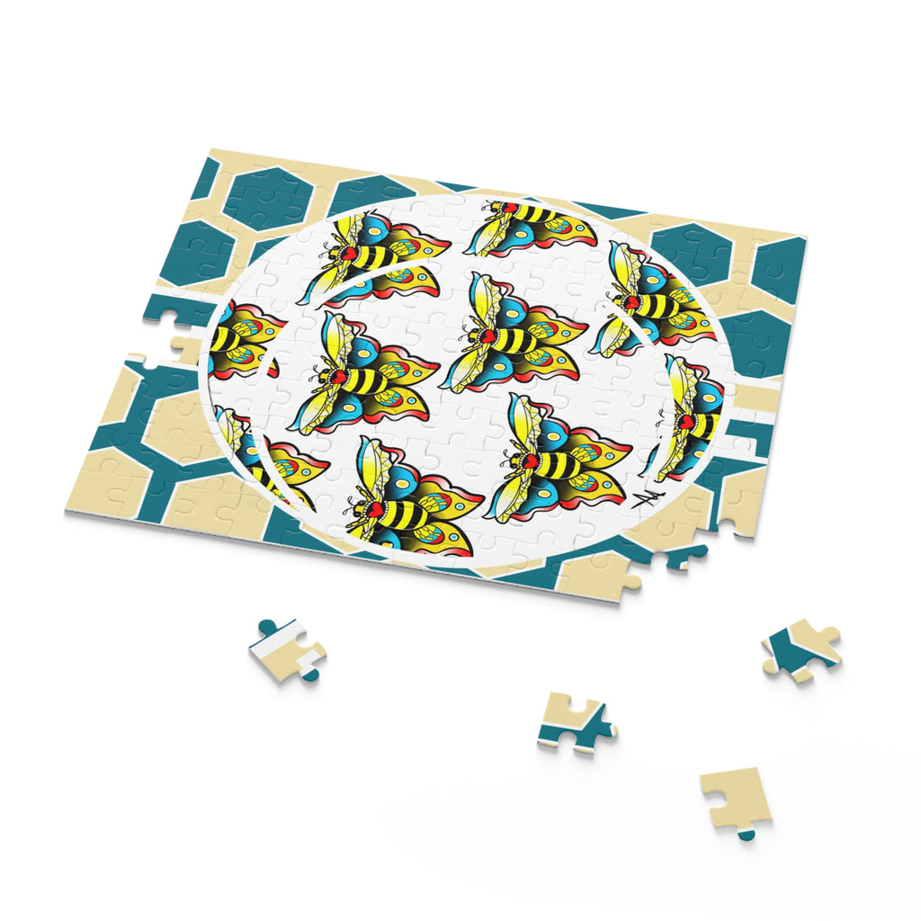 Bee & Hexagon Jigsaw Puzzle — Colorful Moth Pattern (120/252/500 pc)