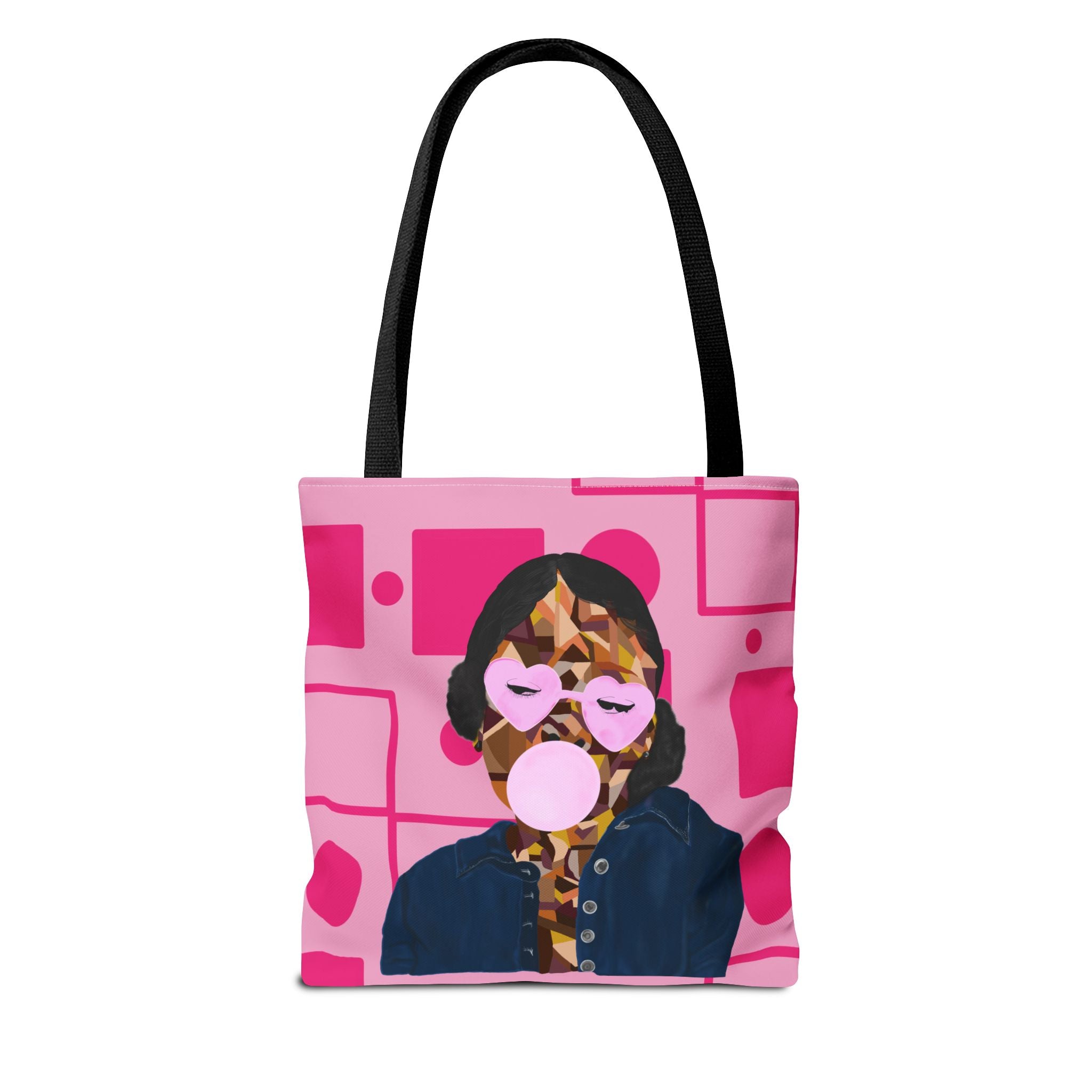 Pink Pop Art Bubblegum Tote Bag — Retro Heart Sunglasses Graphic