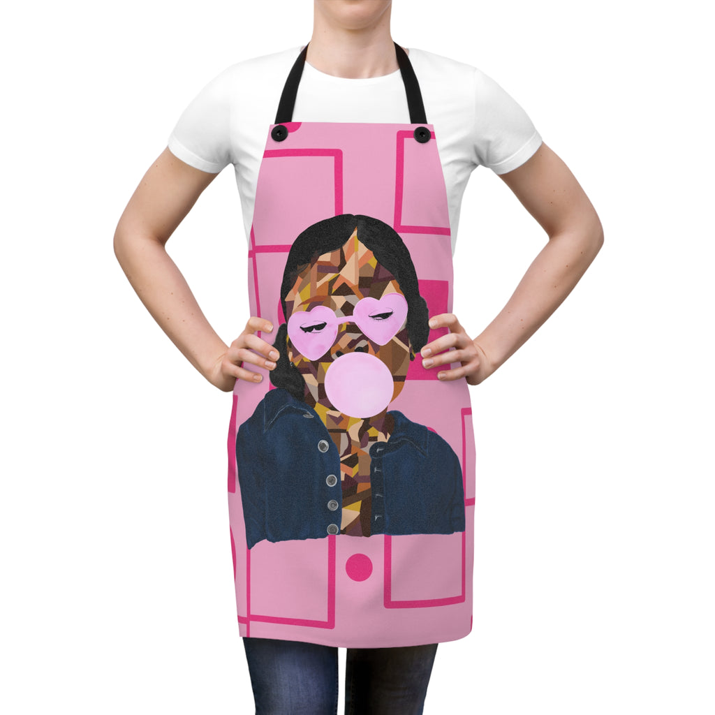 Pink Retro Bubblegum Apron — Heart Sunglasses Chef Apron