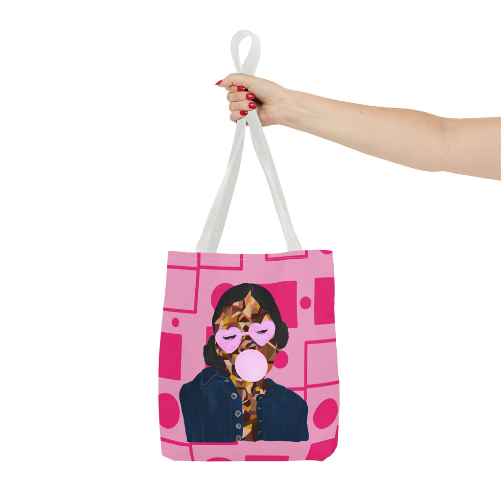 Pink Pop Art Bubblegum Tote Bag — Retro Heart Sunglasses Graphic