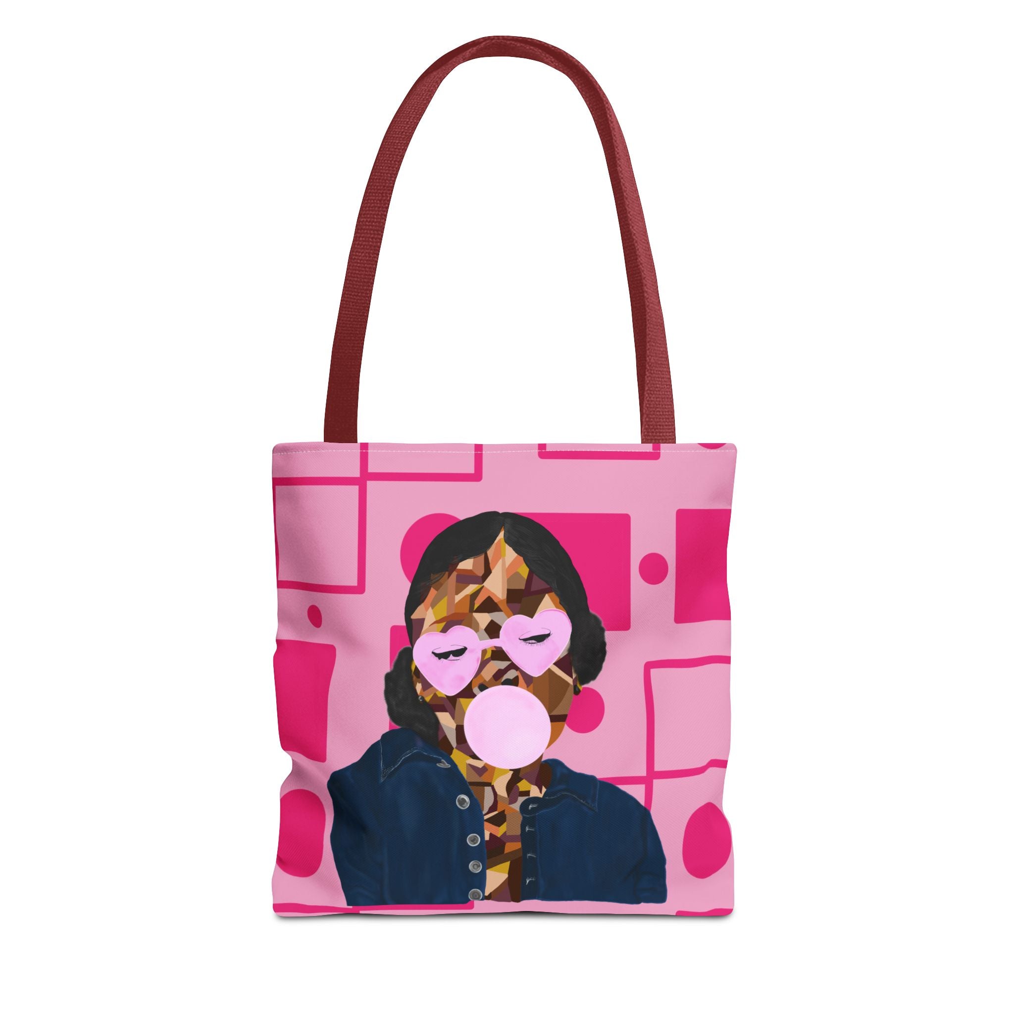 Pink Pop Art Bubblegum Tote Bag — Retro Heart Sunglasses Graphic