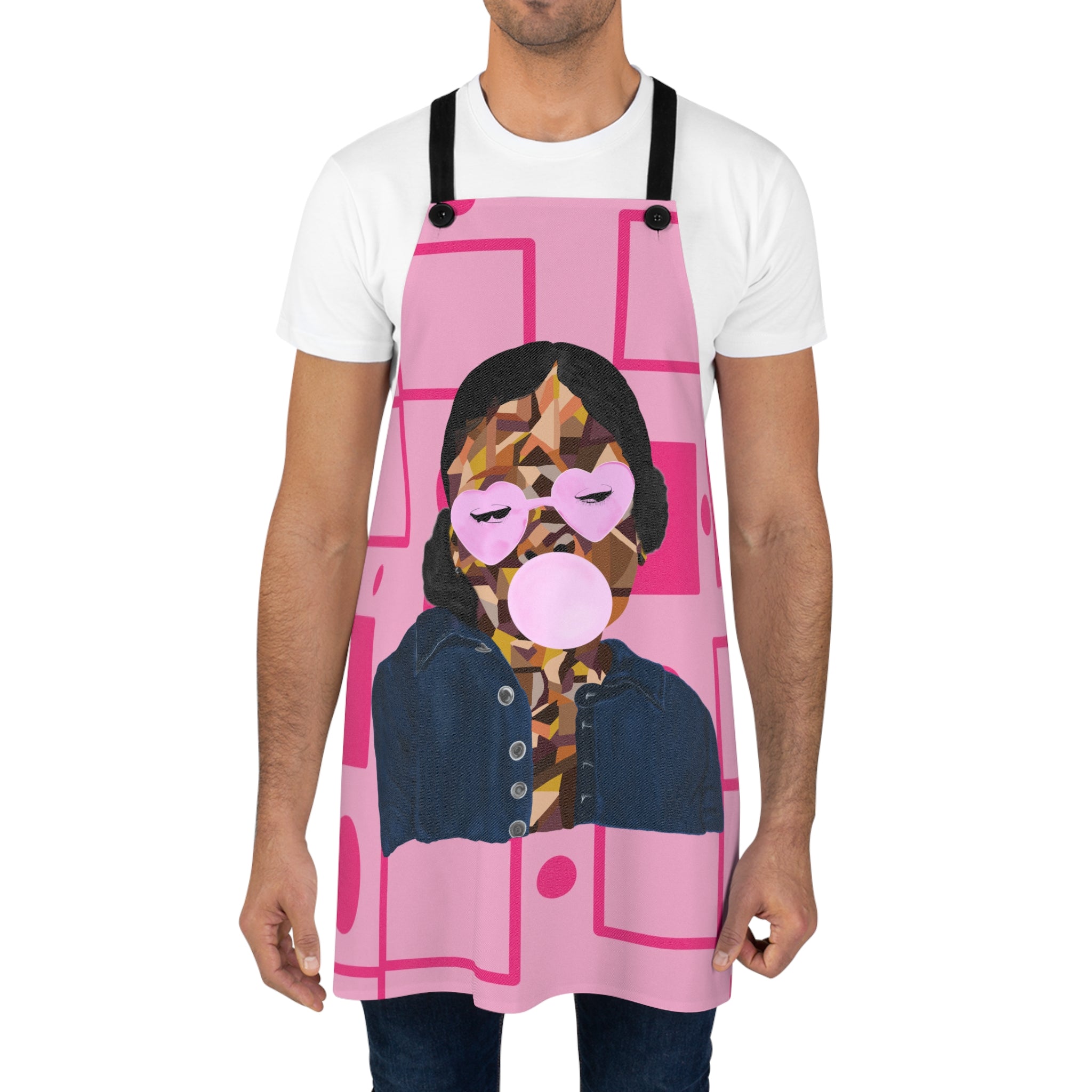 Pink Retro Bubblegum Apron — Heart Sunglasses Chef Apron