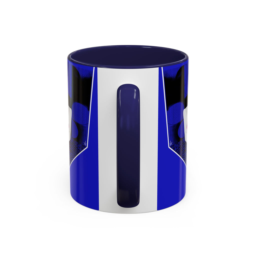 Blue Accent Coffee Mug — Cozy 'Checking My Phone' Afrocentric Illustration (11/15oz)