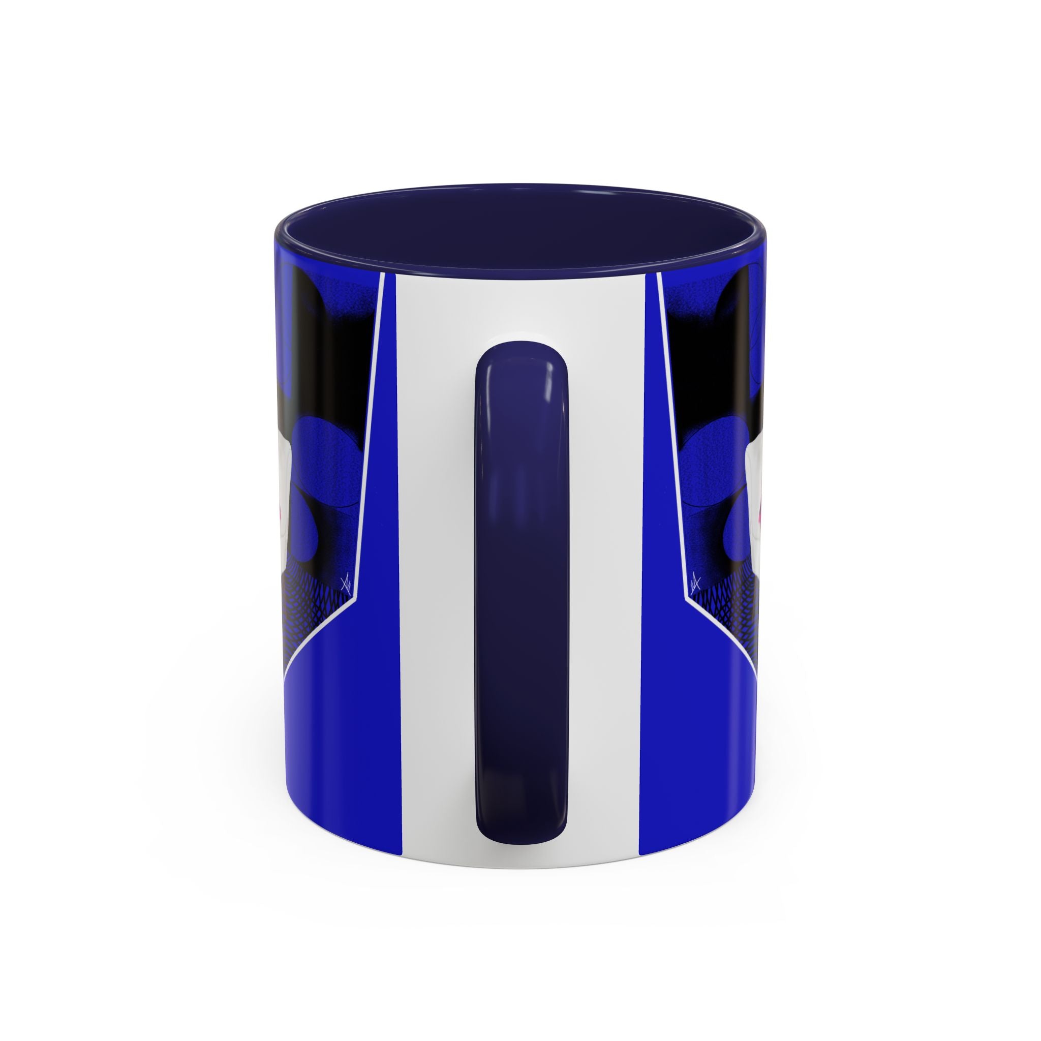 Blue Accent Coffee Mug — Cozy 'Checking My Phone' Afrocentric Illustration (11/15oz)