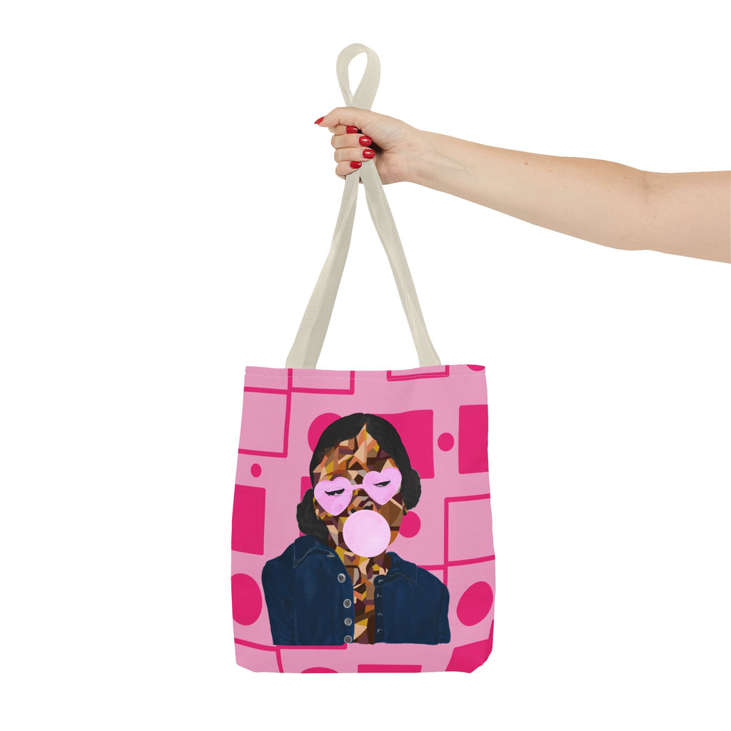 Pink Pop Art Bubblegum Tote Bag — Retro Heart Sunglasses Graphic