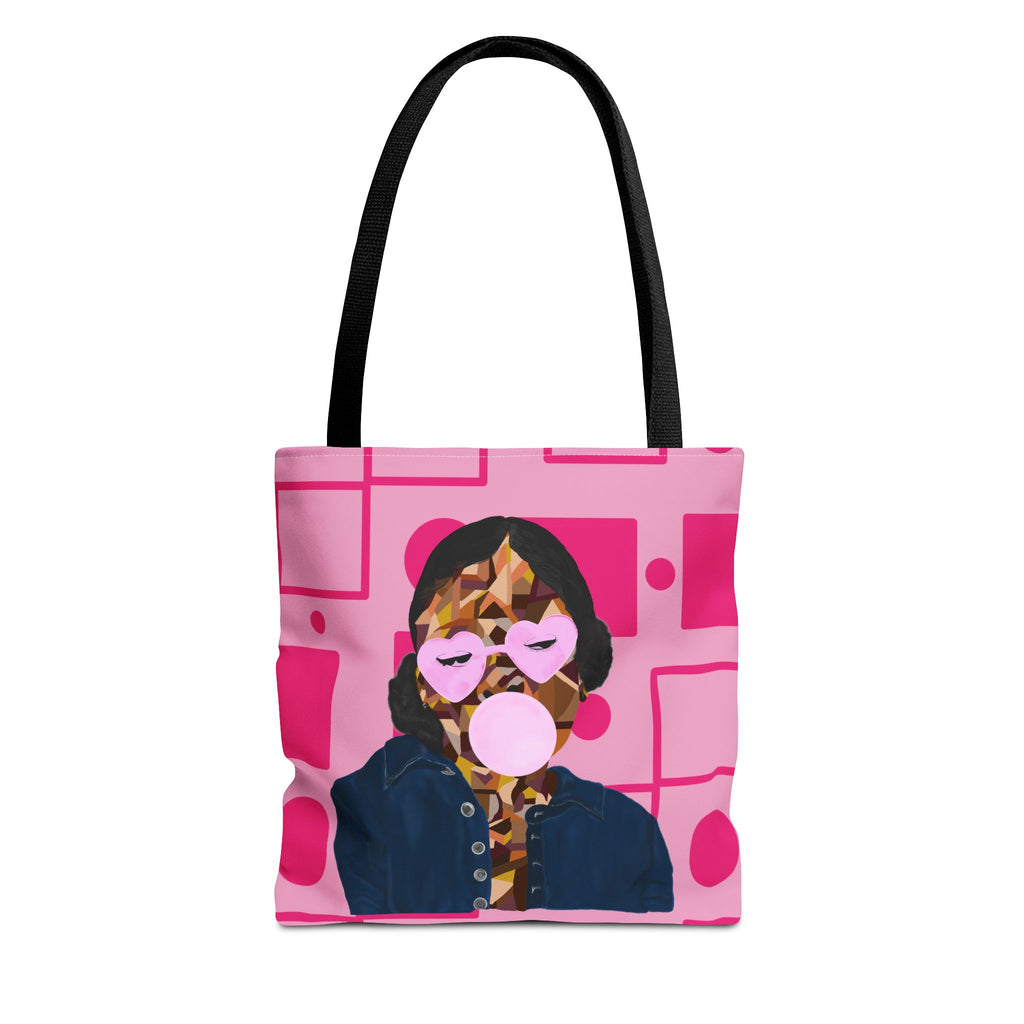 Pink Pop Art Bubblegum Tote Bag — Retro Heart Sunglasses Graphic