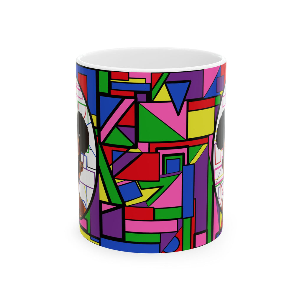 Colorblock Geometric Portrait Ceramic Mug — Bold Abstract Pop Art Coffee Cup (11oz/15oz)