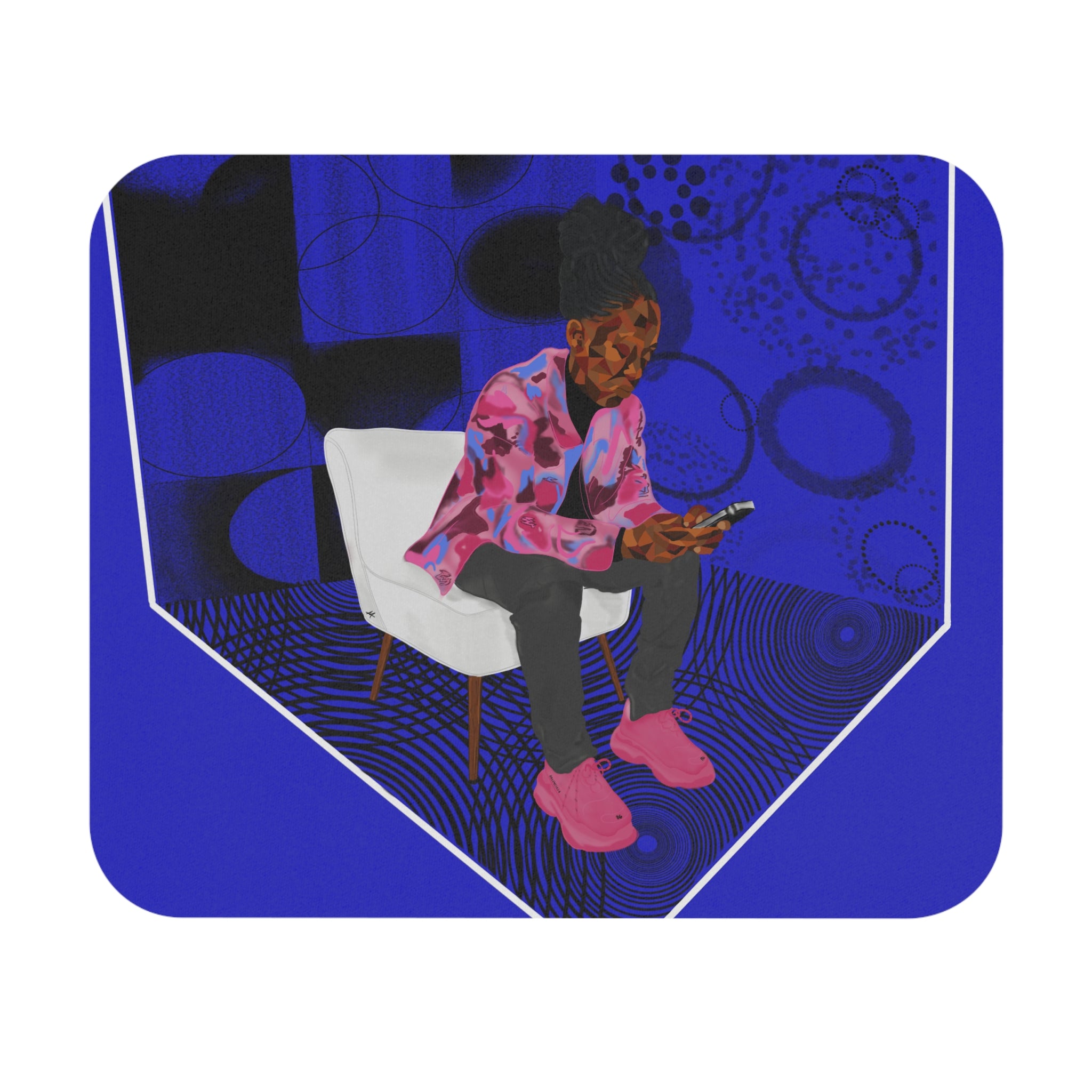 Blue Retro Lounge Mouse Pad — Person on Chair Illustration