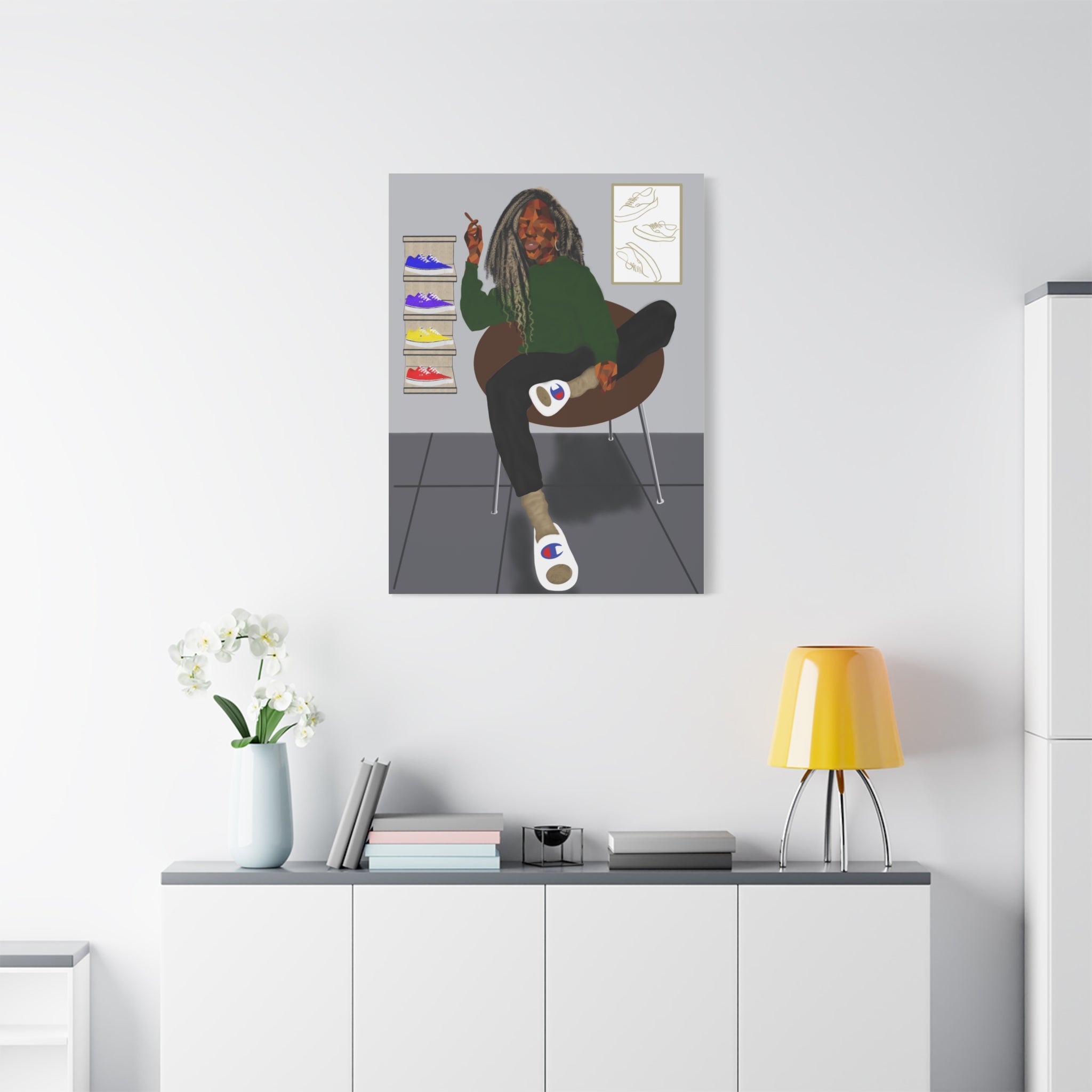 Chill Sneakerhead Art Canvas — Relaxed Room Portrait Matte Wall Art