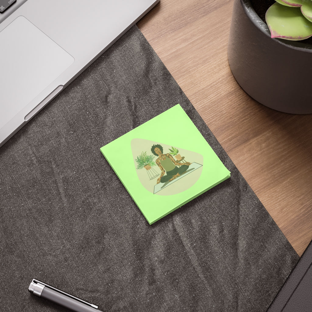 Yoga Meditation Post-it Note Pads — Calm Green Sticky Notes with Plant Decor