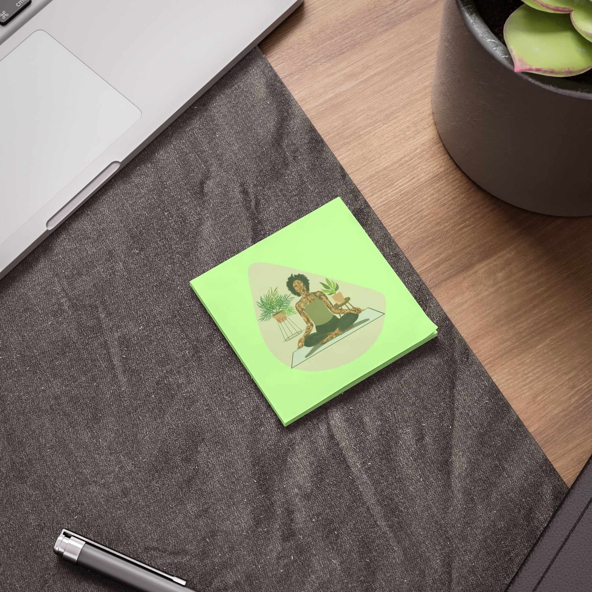 Yoga Meditation Post-it Note Pads — Calm Green Sticky Notes with Plant Decor