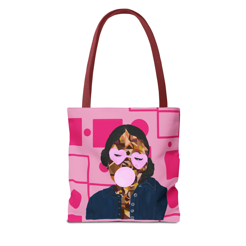 Pink Pop Art Bubblegum Tote Bag — Retro Heart Sunglasses Graphic