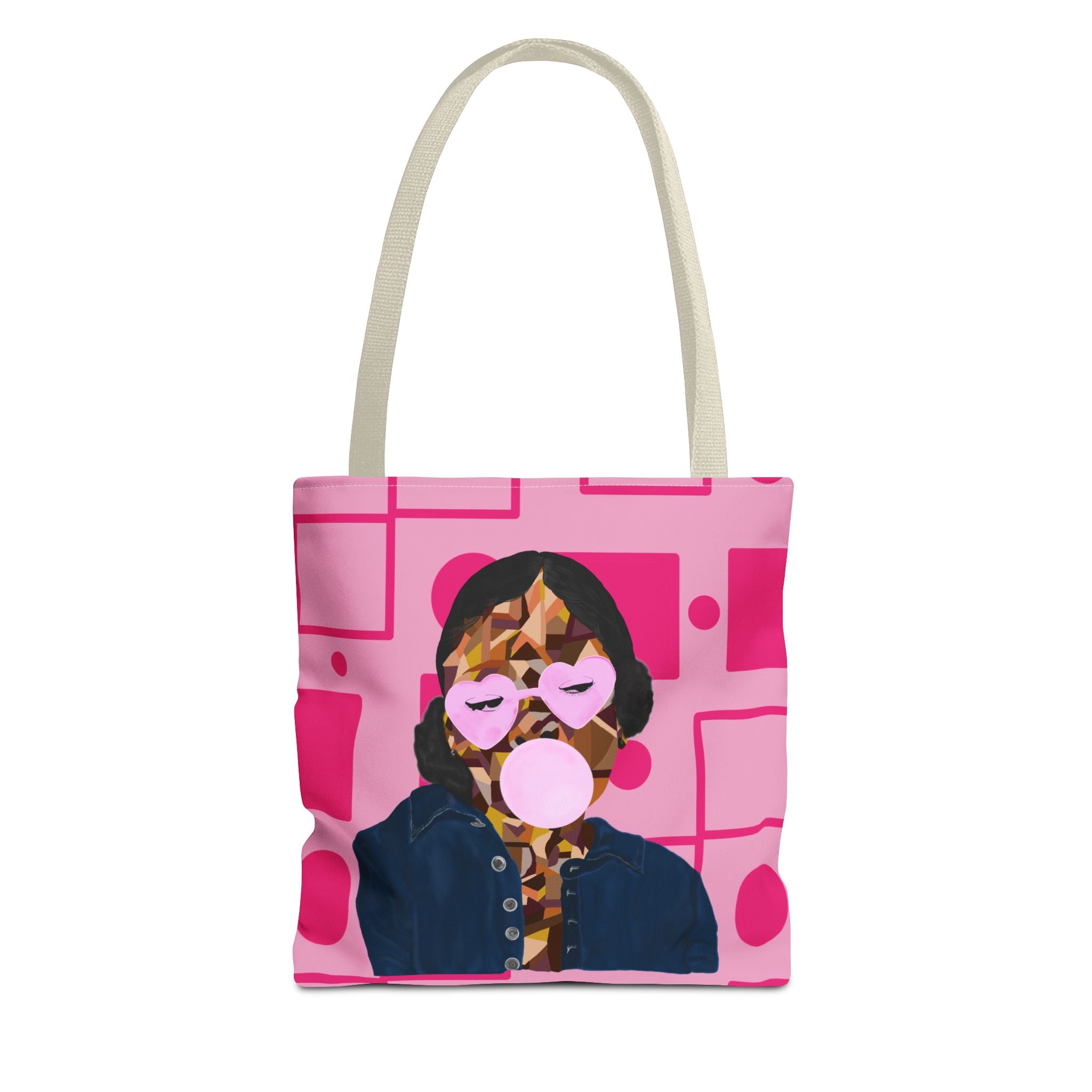 Pink Pop Art Bubblegum Tote Bag — Retro Heart Sunglasses Graphic