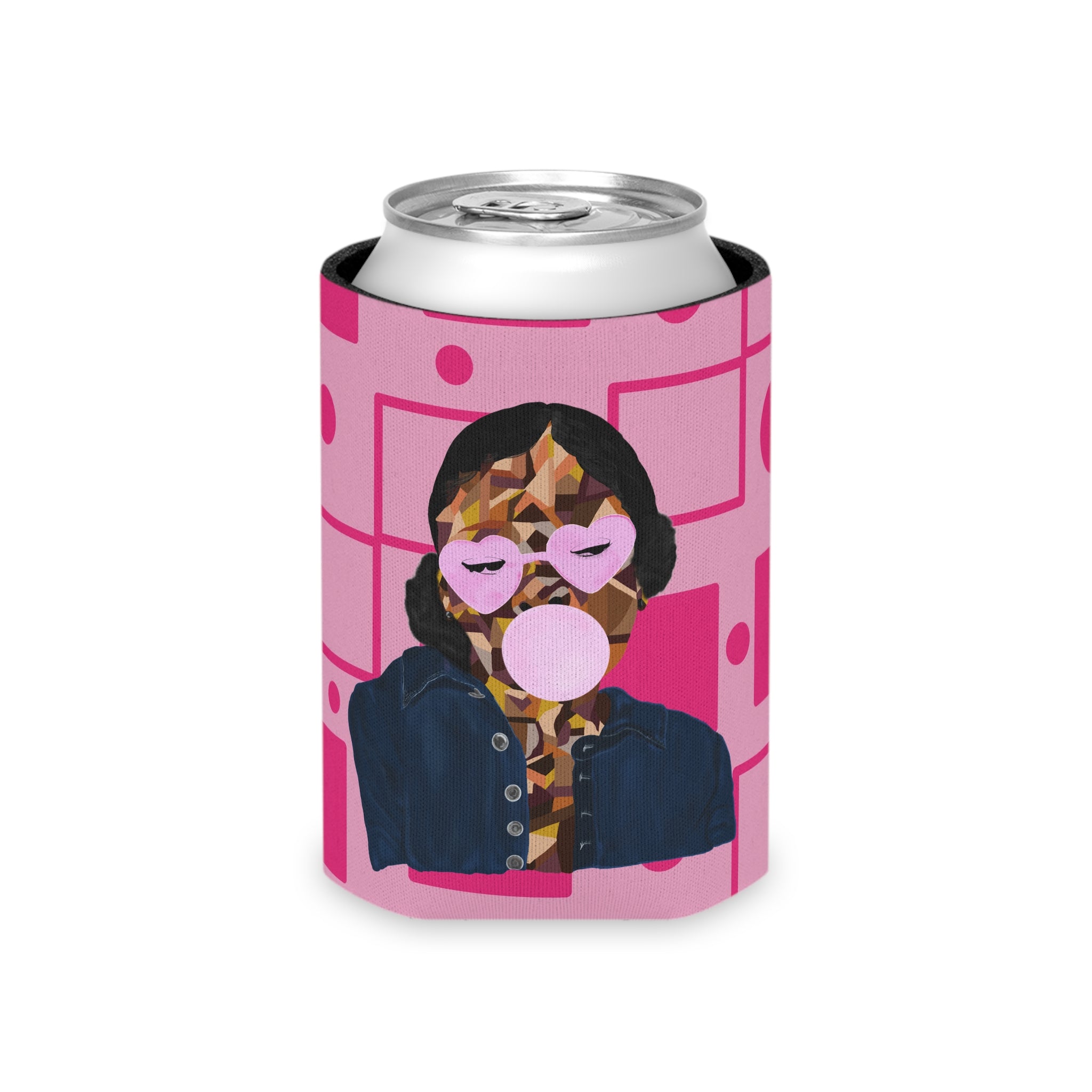 Pink Retro Bubblegum Can Cooler – Pop Art Girl Koozie