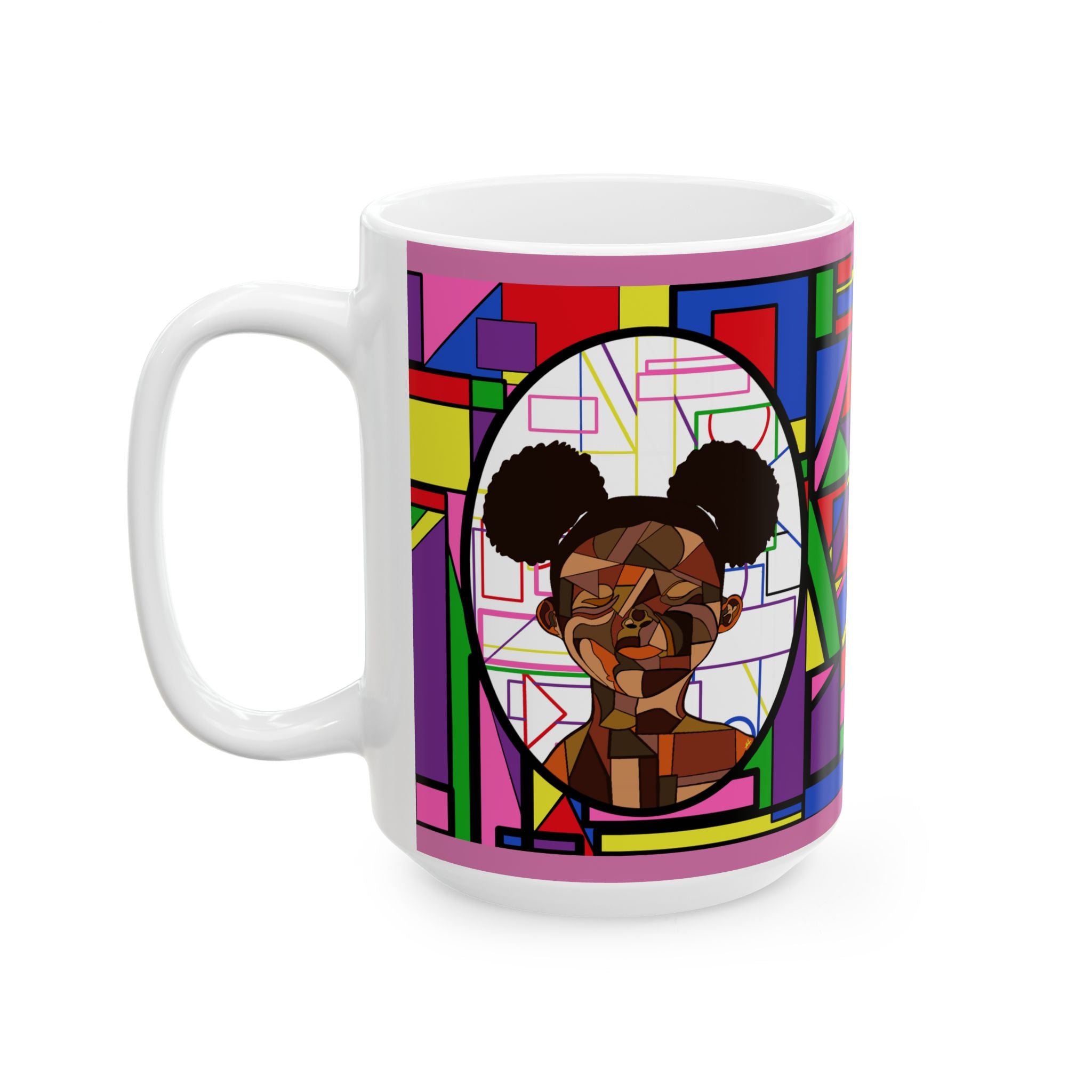 Colorblock Geometric Portrait Ceramic Mug — Bold Abstract Pop Art Coffee Cup (11oz/15oz)