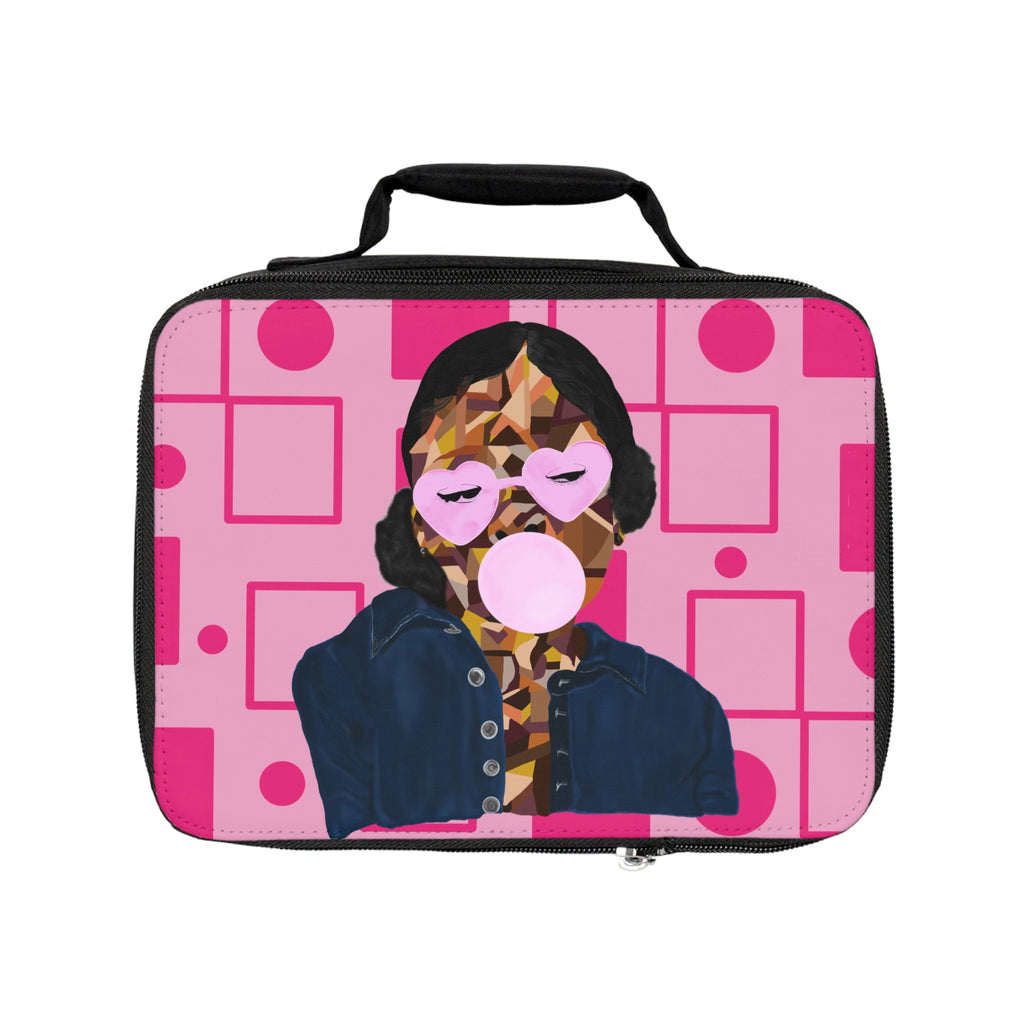 Retro Pop Art Lunch Bag — Girl with Bubblegum Pink Heart Glasses
