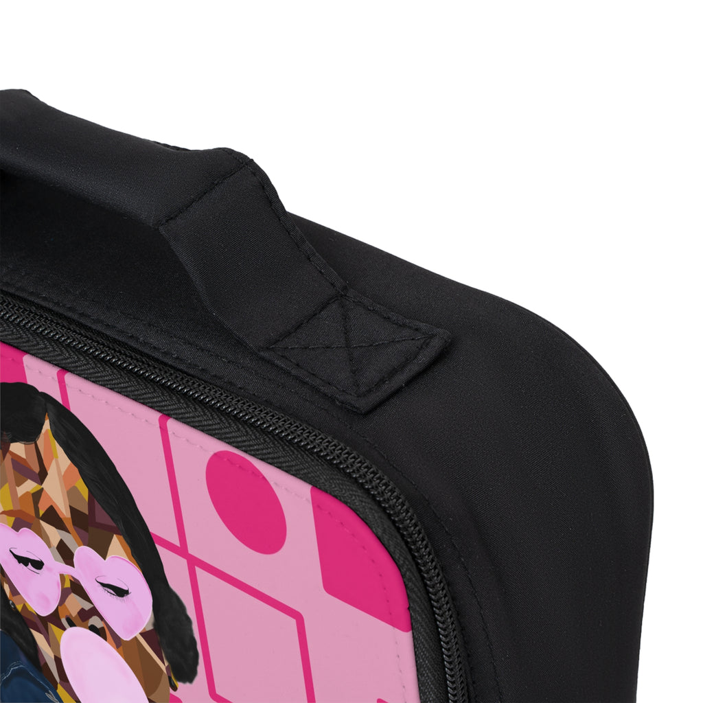 Retro Pop Art Lunch Bag — Girl with Bubblegum Pink Heart Glasses