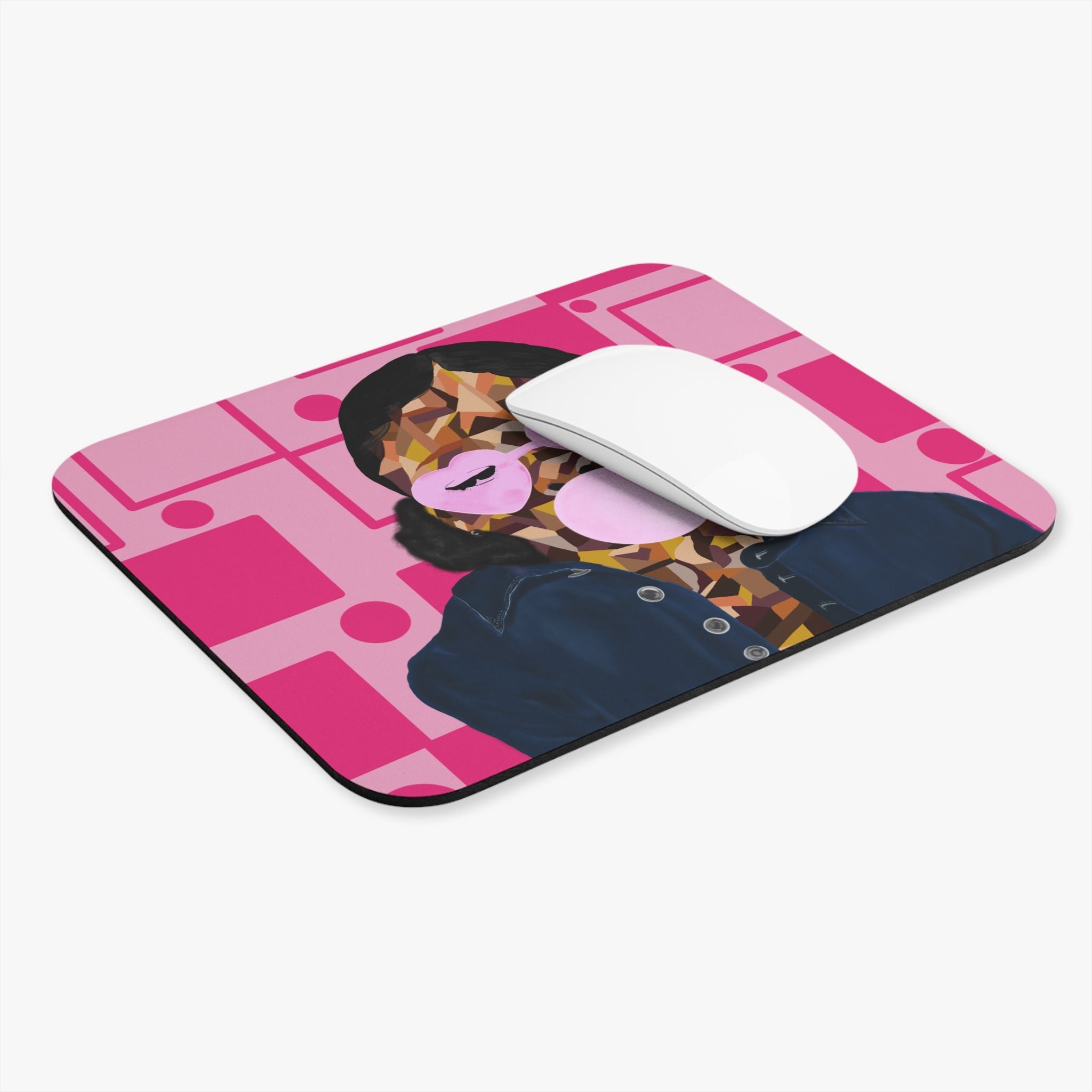 Retro Pink Bubblegum Girl Mouse Pad