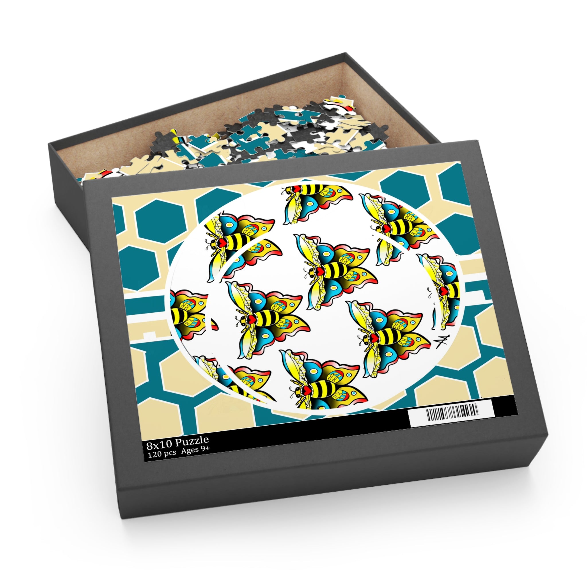 Bee & Hexagon Jigsaw Puzzle — Colorful Moth Pattern (120/252/500 pc)