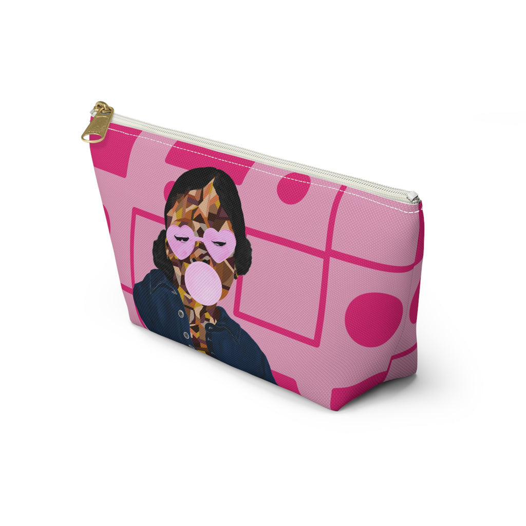 Pink Retro Bubblegum Accessory Pouch — Heart Sunglasses Graphic