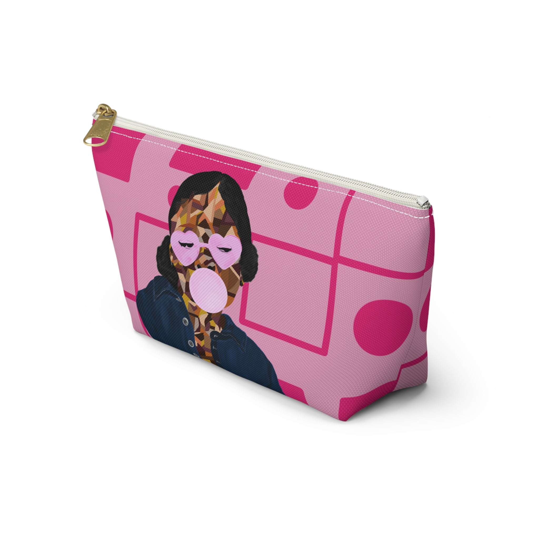 Pink Retro Bubblegum Accessory Pouch — Heart Sunglasses Graphic