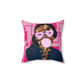 Pink Bubblegum Pop Art Pillow — Modern Geometric Portrait Throw Pillow