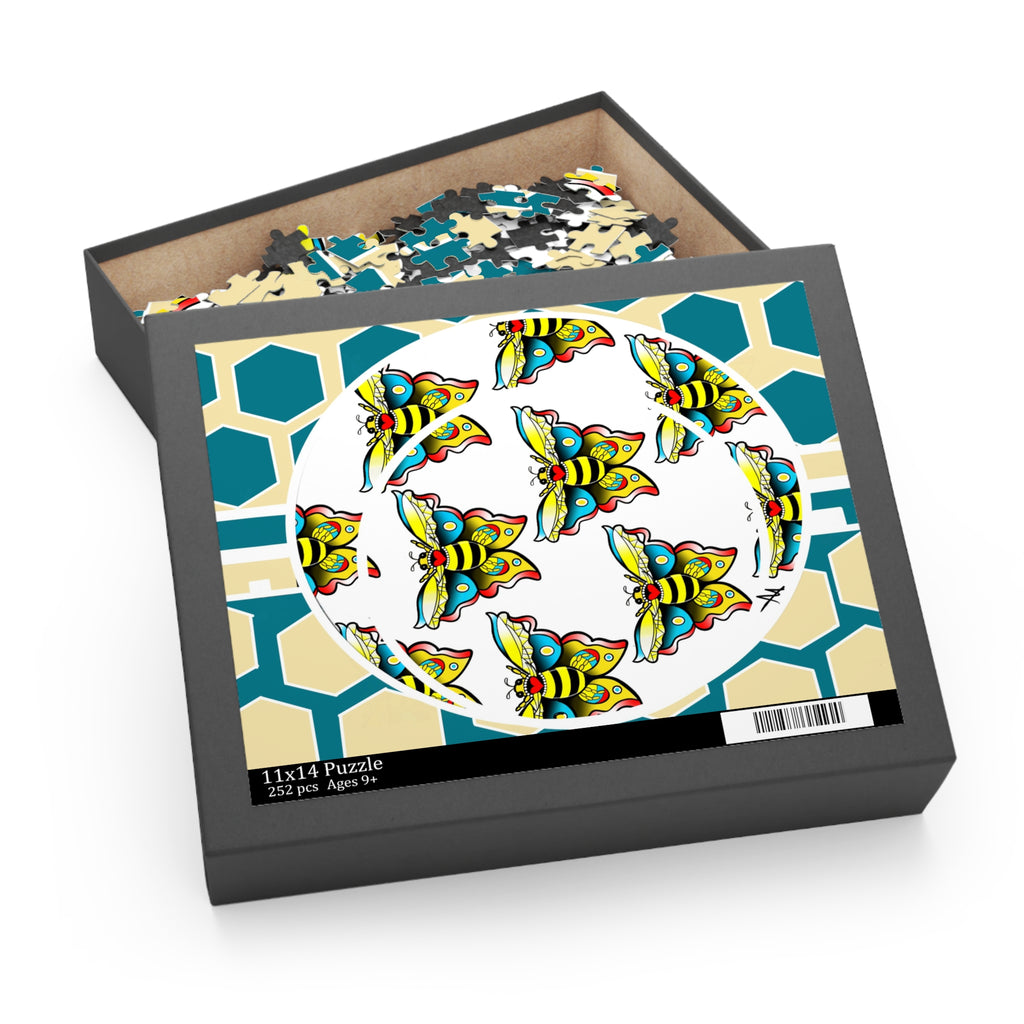 Bee & Hexagon Jigsaw Puzzle — Colorful Moth Pattern (120/252/500 pc)