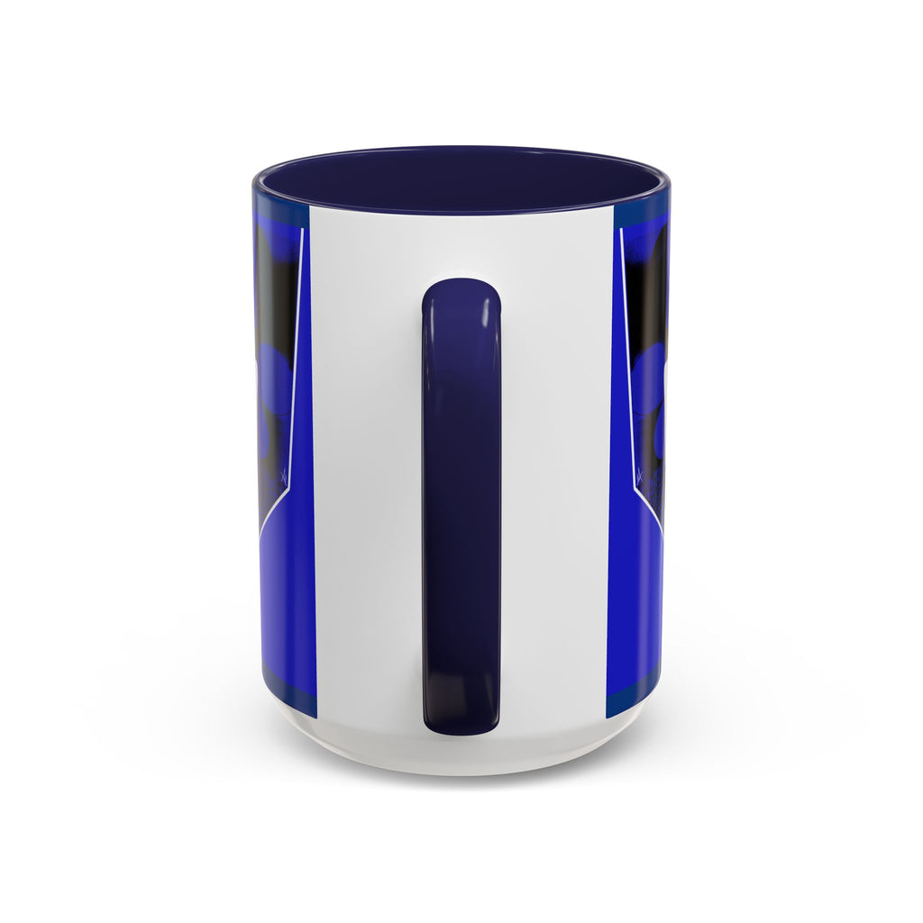 Blue Accent Coffee Mug — Cozy 'Checking My Phone' Afrocentric Illustration (11/15oz)