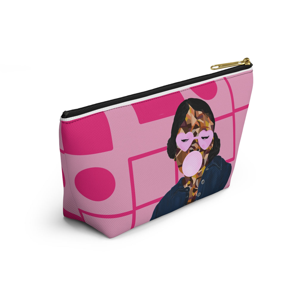 Pink Retro Bubblegum Accessory Pouch — Heart Sunglasses Graphic