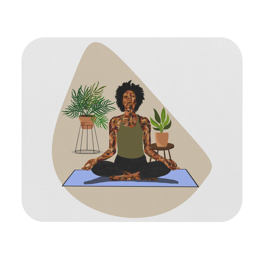 Meditation Mouse Pad — African American Woman Yoga Desk Mat with Plants