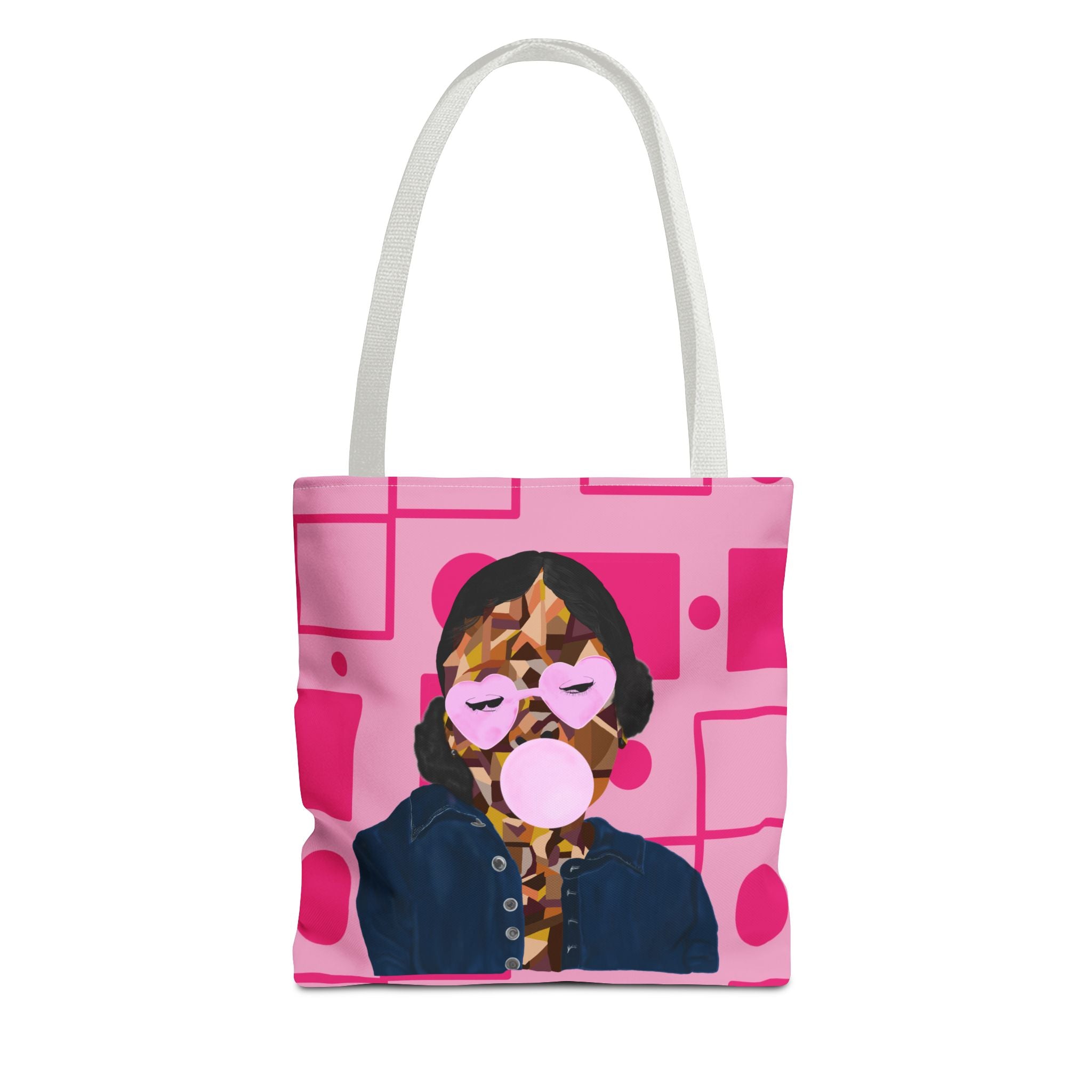 Pink Pop Art Bubblegum Tote Bag — Retro Heart Sunglasses Graphic