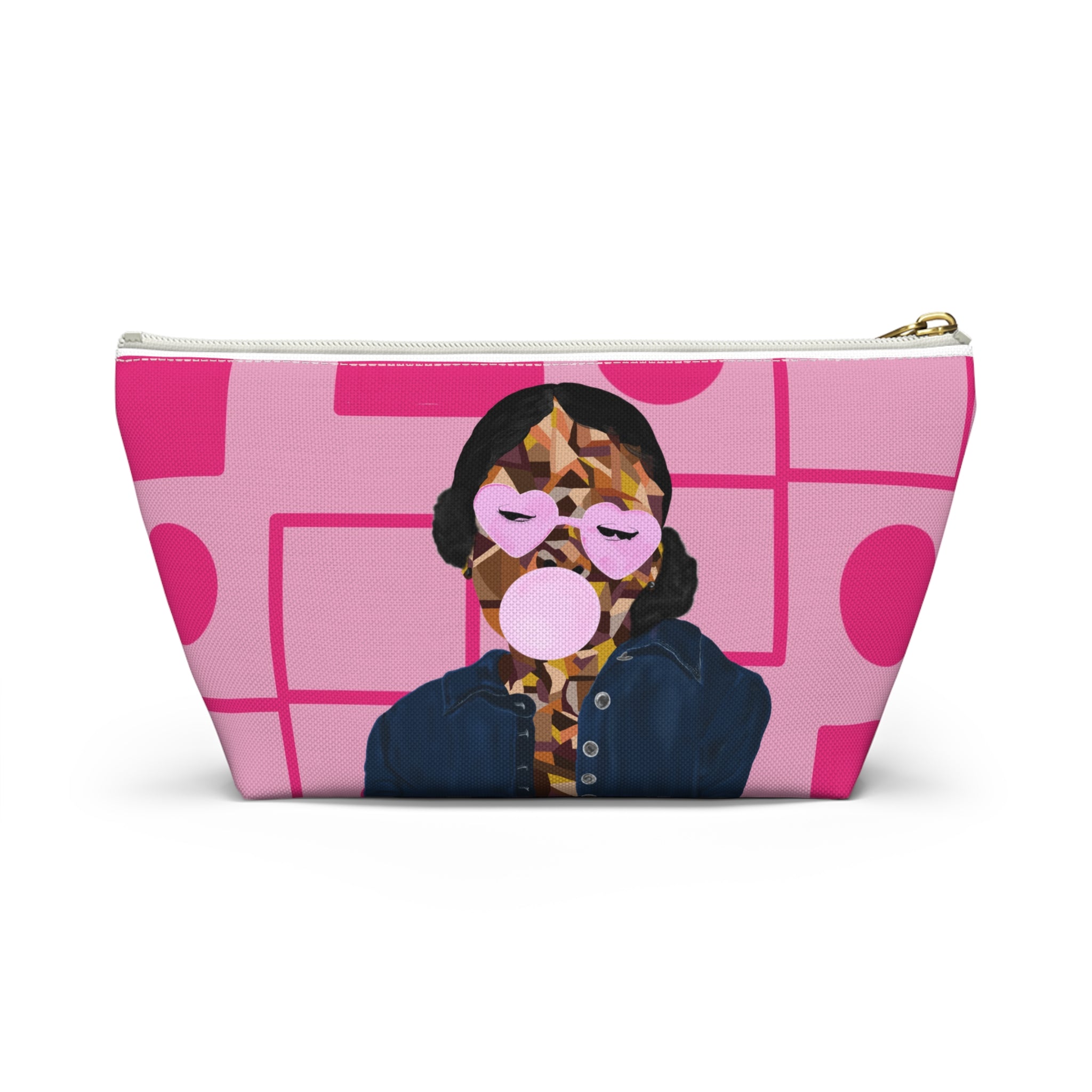 Pink Retro Bubblegum Accessory Pouch — Heart Sunglasses Graphic
