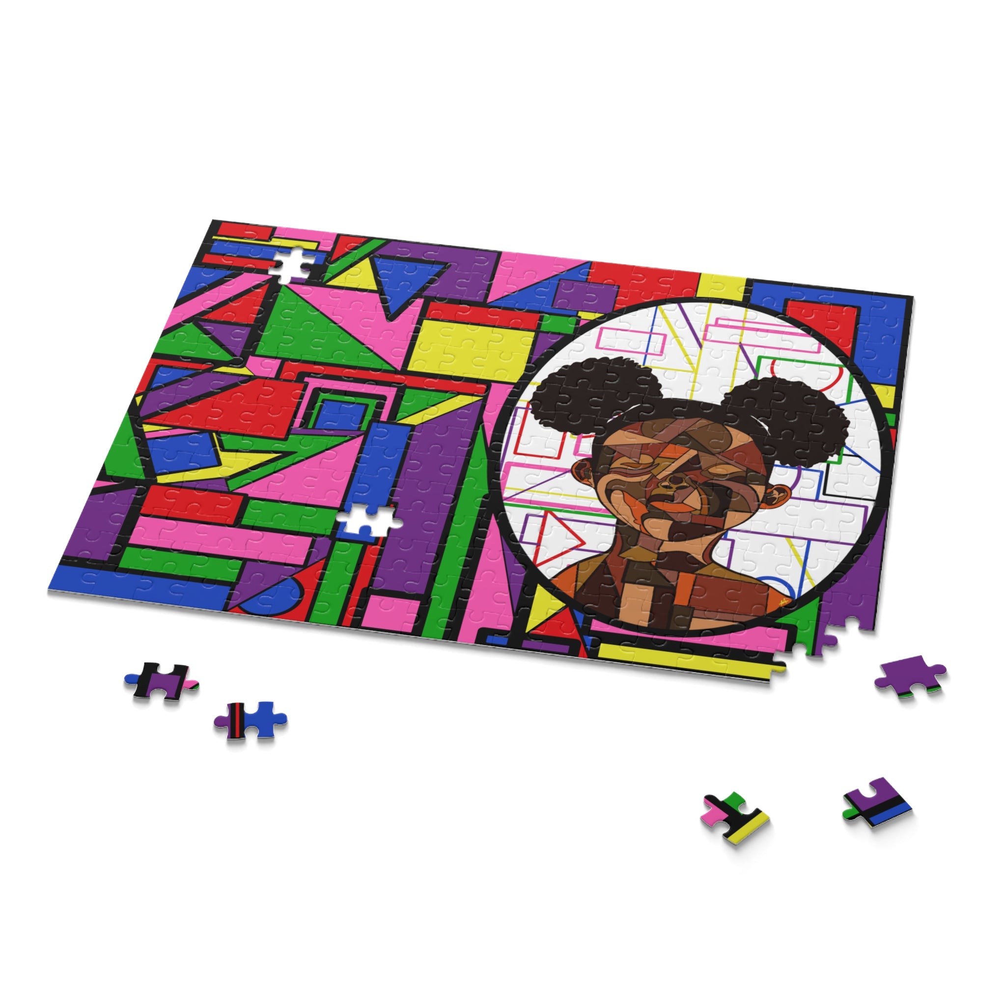 Modern Afrocentric Portrait Puzzle — Colorful Geometric 120/252/500-Piece Jigsaw