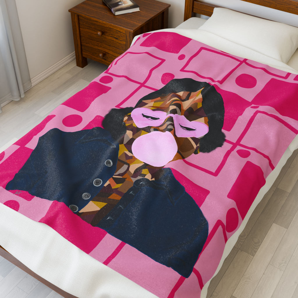 Velveteen Plush Blanket — Retro Pop Art Girl Bubblegum Throw