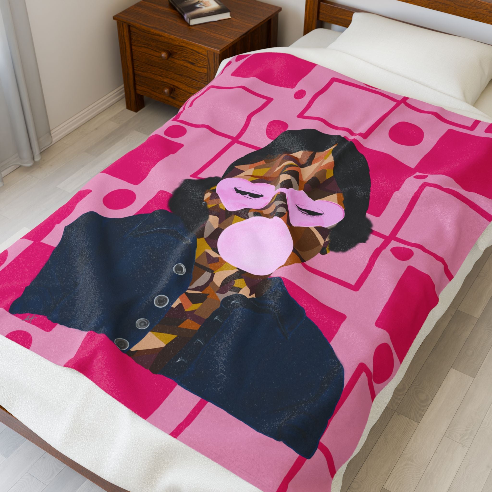 Velveteen Plush Blanket — Retro Pop Art Girl Bubblegum Throw