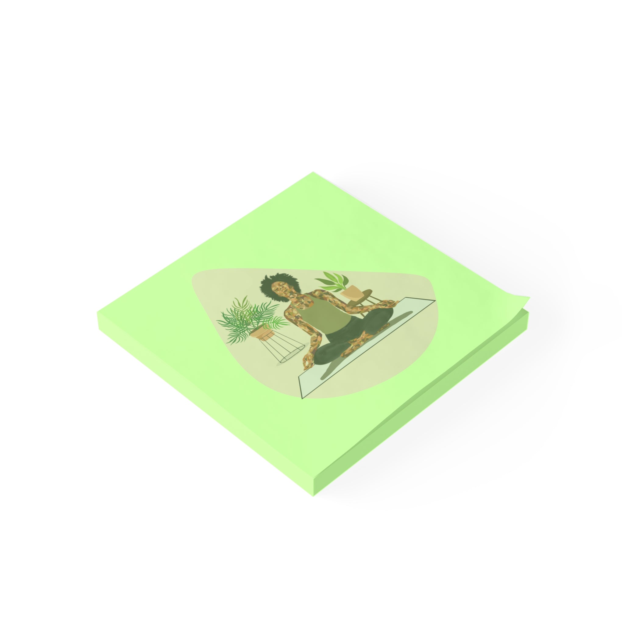 Yoga Meditation Post-it Note Pads — Calm Green Sticky Notes with Plant Decor