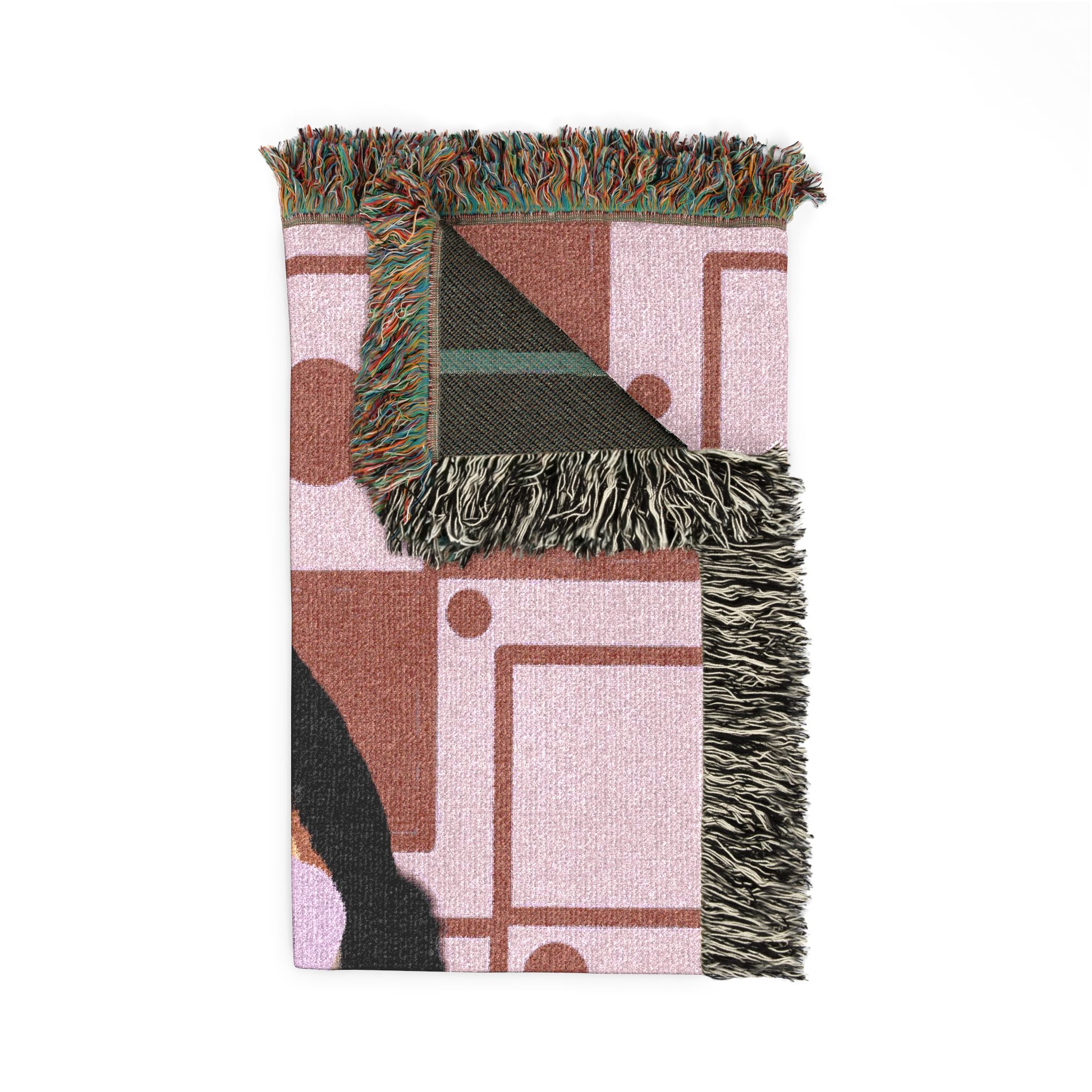 Retro Geometric Portrait Woven Blanket — Vintage Pop Art Tapestry Throw