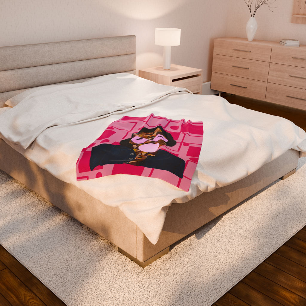 Velveteen Plush Blanket — Retro Pop Art Girl Bubblegum Throw