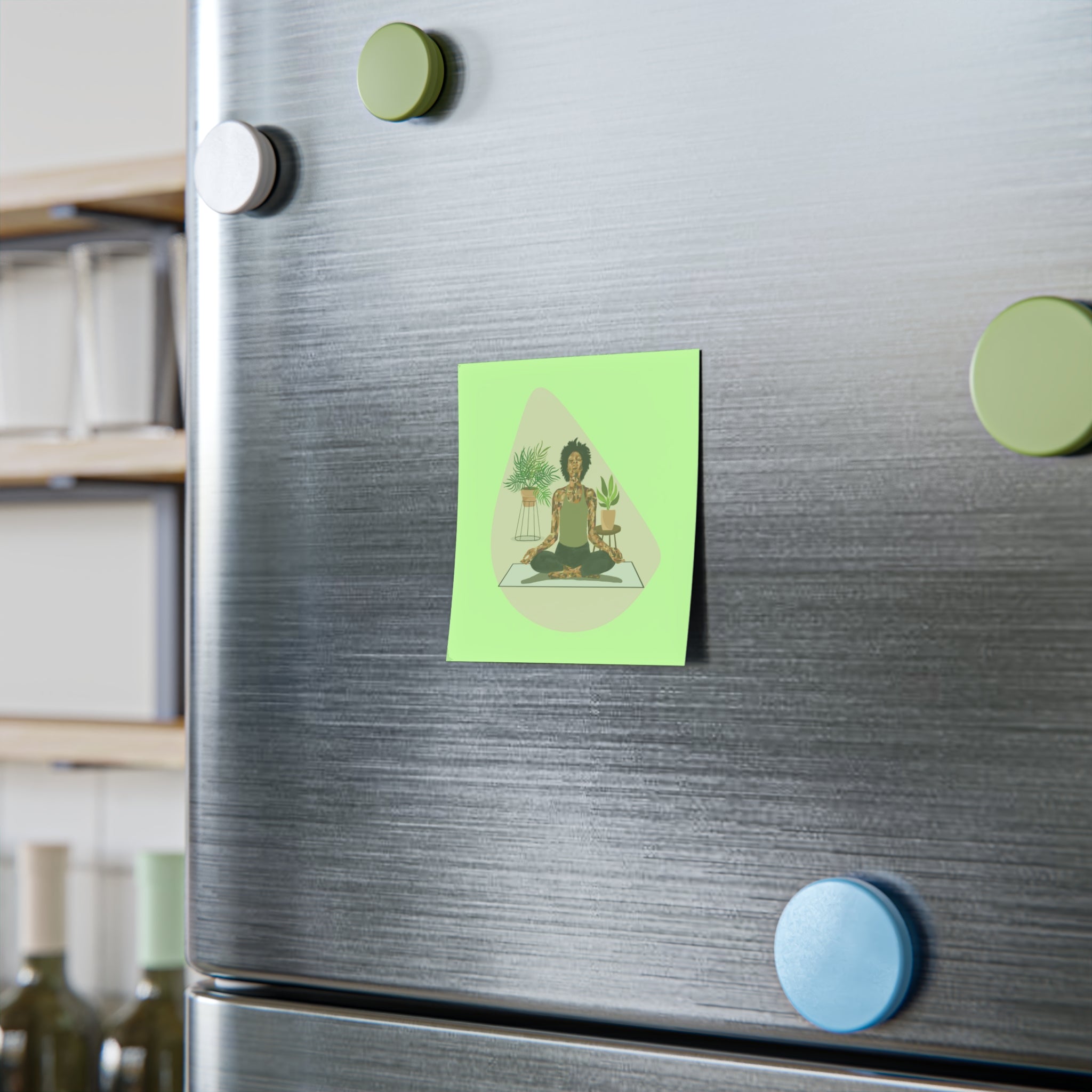 Yoga Meditation Post-it Note Pads — Calm Green Sticky Notes with Plant Decor