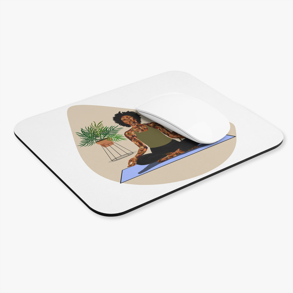 Meditation Mouse Pad — African American Woman Yoga Desk Mat with Plants