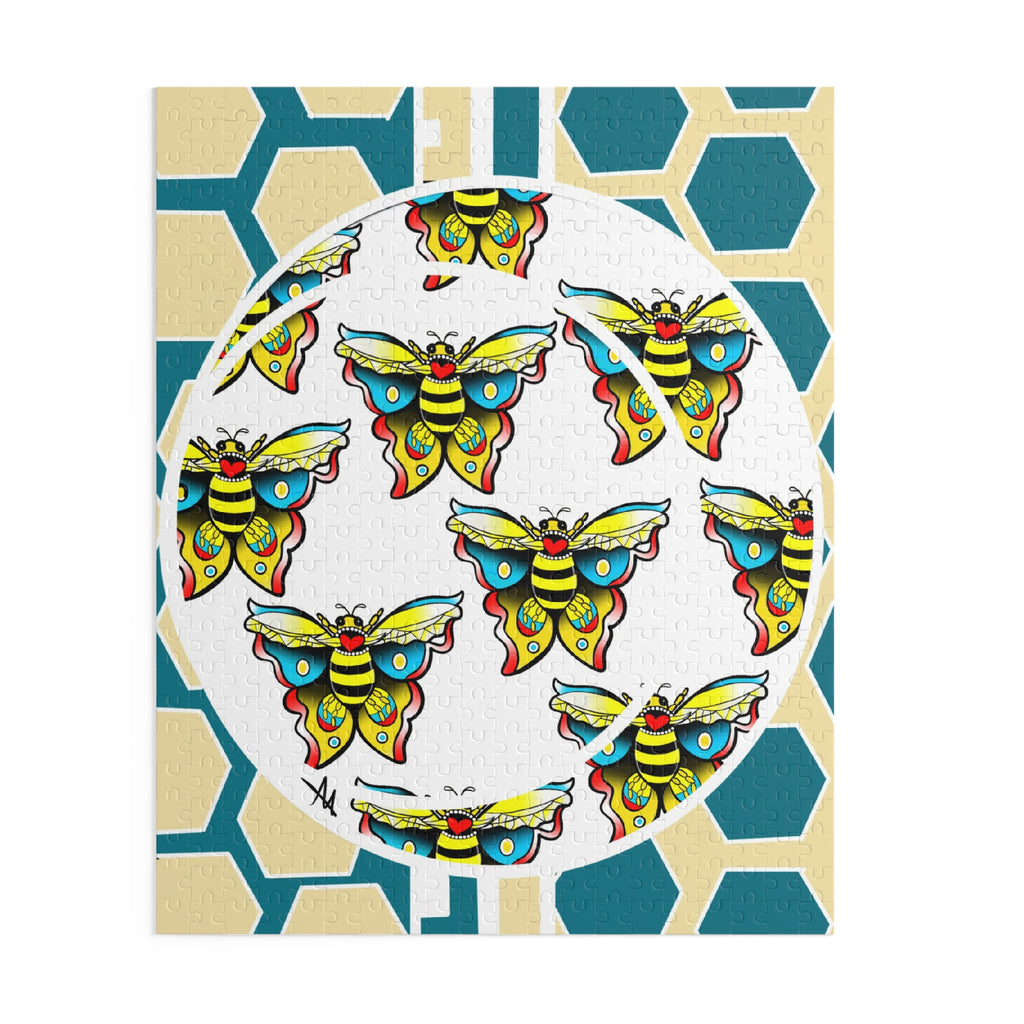 Bee & Hexagon Jigsaw Puzzle — Colorful Moth Pattern (120/252/500 pc)